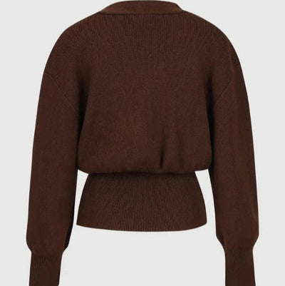 Women's chunky knit cardigan with decorative button - Romane