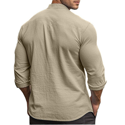 Men's linen set, long sleeve casual mao collar - Terry