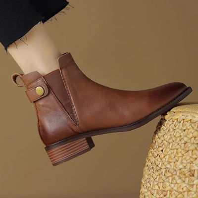 Women's flat leather elastic ankle boots chelsea style - Keira