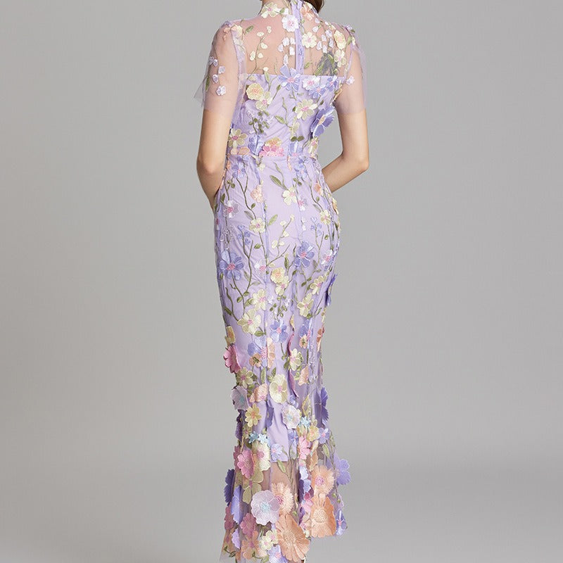 Embroidered floral long dress woman - Fiorella