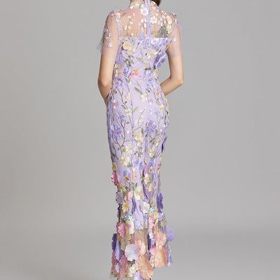 Embroidered floral long dress woman - Fiorella