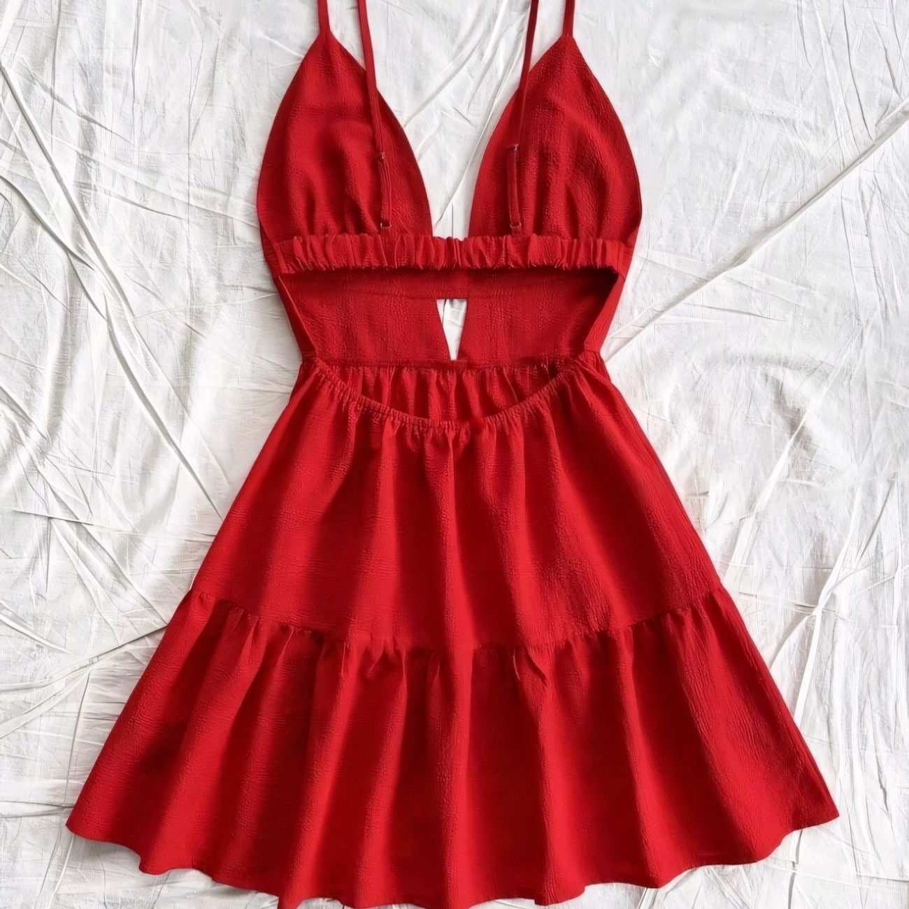 Women's short dress with pleated animal print straps - Enara