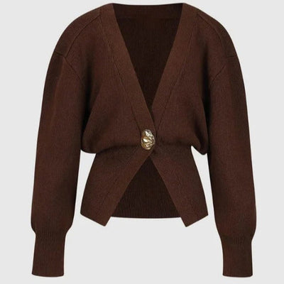 Women's chunky knit cardigan with decorative button - Romane