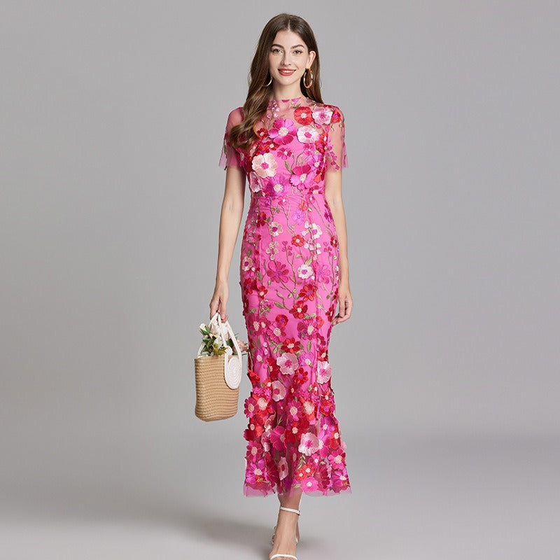 Embroidered floral long dress woman - Fiorella