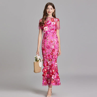 Embroidered floral long dress woman - Fiorella