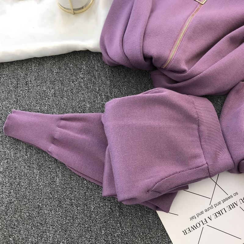 Women's knitted jacket metallic zipper round neck - Nysse