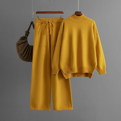 Minimalist style soft knitted turtleneck set for women - Amélie