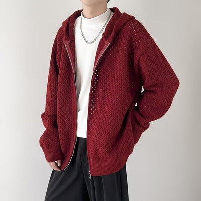Men's openwork knitted cardigan with hood and zipper - Niro