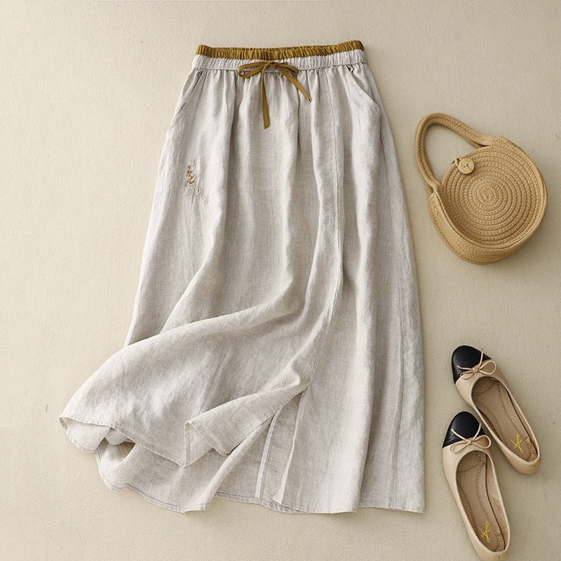Women's long linen skirt with elastic waistband - Nala