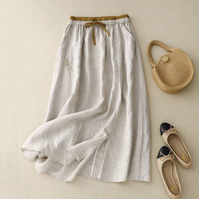 Women's long linen skirt with elastic waistband - Nala