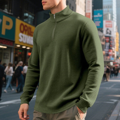 Men's sweater, half-zip collar, waffle texture - Taren