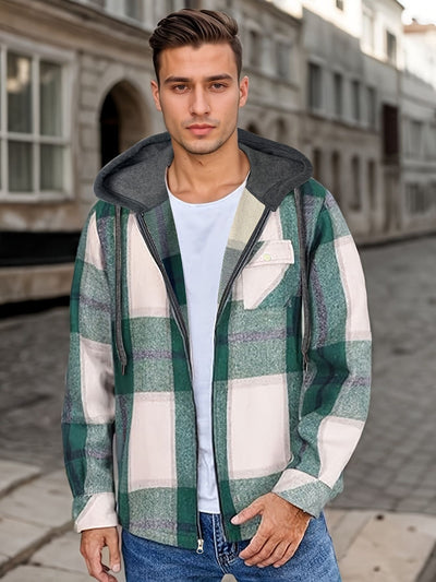 Men's casual hooded plaid jacket with hood - Pilato