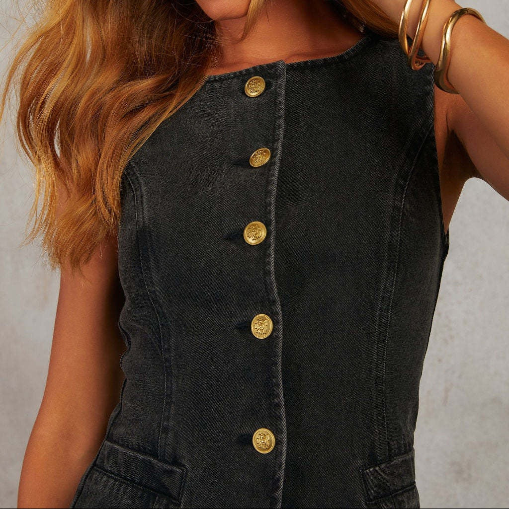 Women's sleeveless denim set with slim fit - Nadine