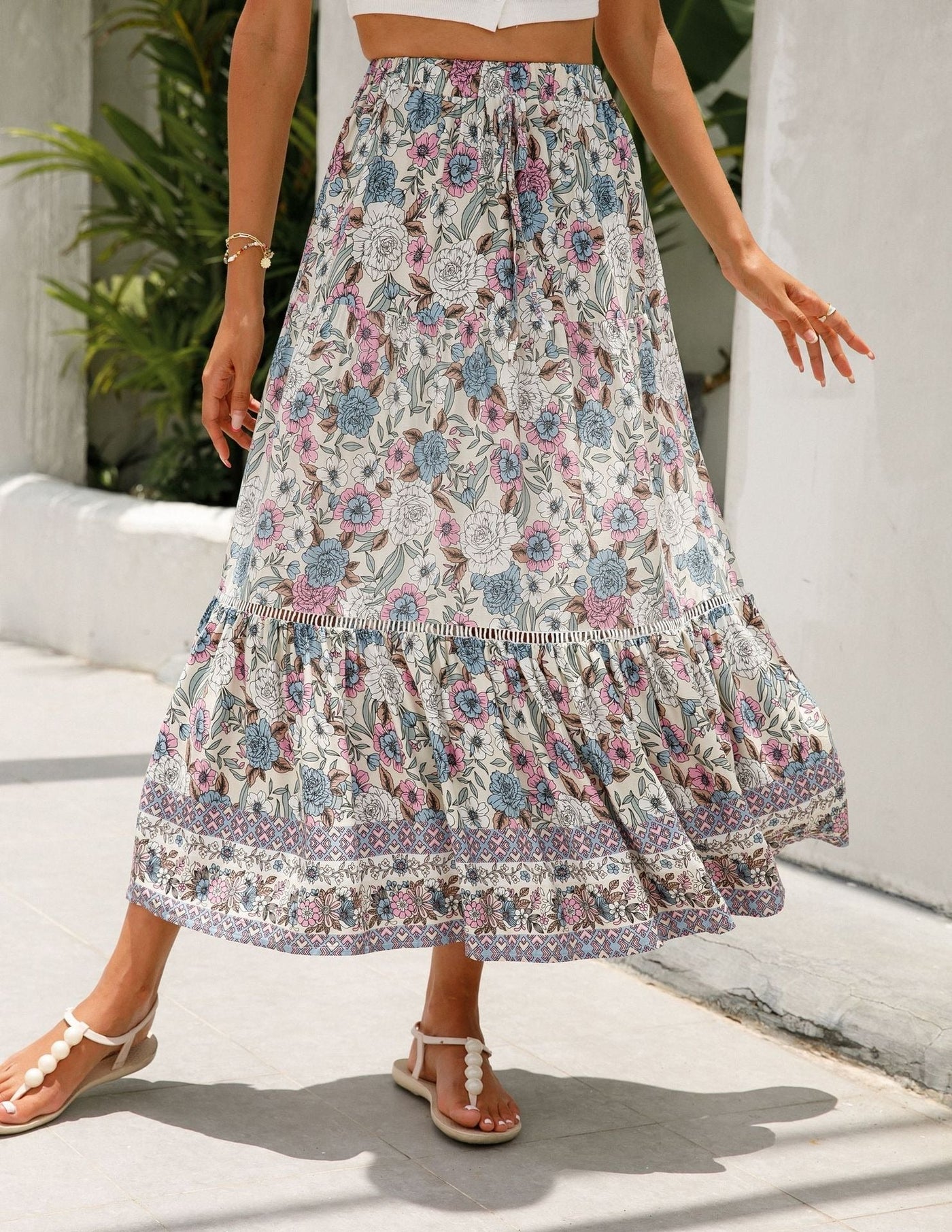 Women's long skirt bohemian floral print - Vianey