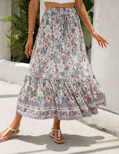 Women's long skirt bohemian floral print - Vianey