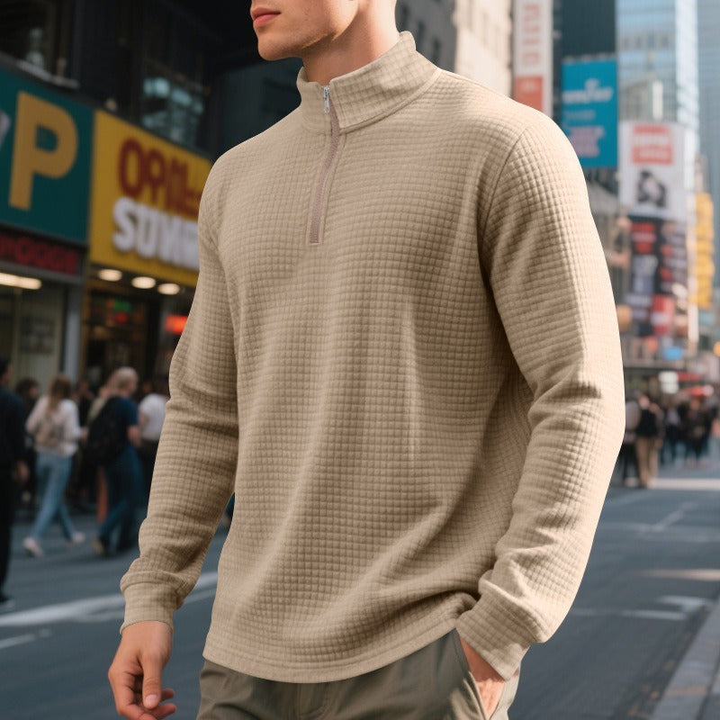 Men's sweater, half-zip collar, waffle texture - Taren