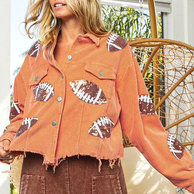 Corduroy woman jacket embroidered sequins urban style - Brielle