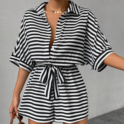 Shirt short jumpsuit with horizontal stripes - Brisa
