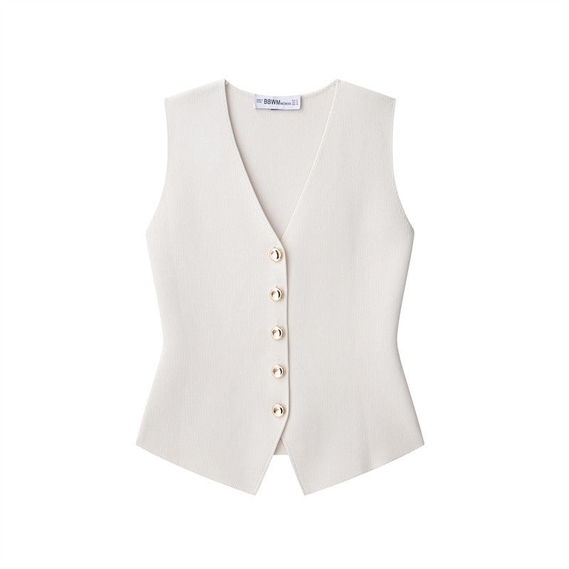 Women's sleeveless vest with gold buttons - Saray