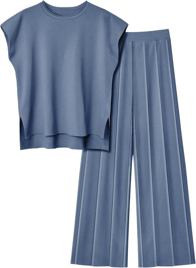 Fluid sleeveless top and pleated pants set - Oriane