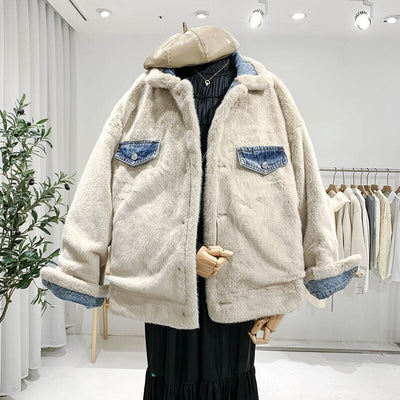 Women's oversize denim jacket with fleece lining - Maelis