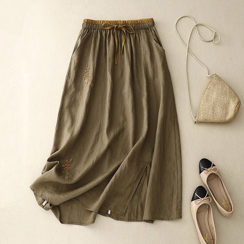 Women's long linen skirt with elastic waistband - Nala