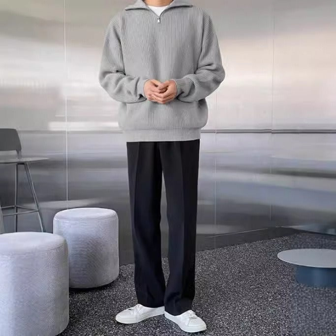 Men's ribbed zipper turtleneck sweater - Nils