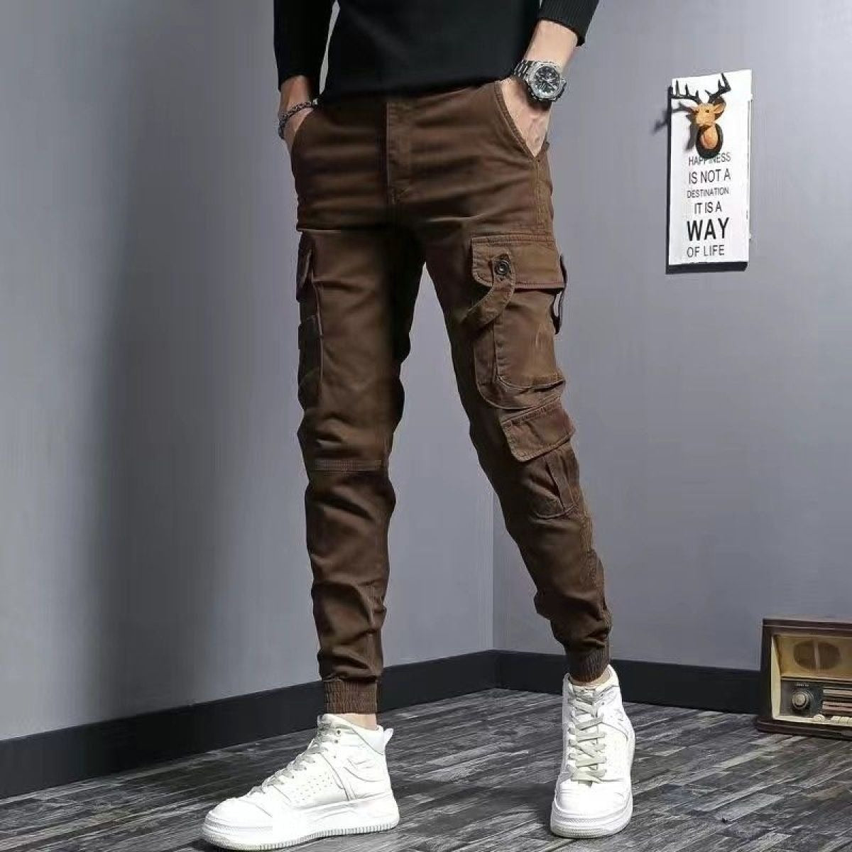 Men's cargo pants cotton slim fit side pockets - Marius
