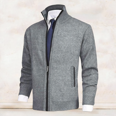 Men's Zip-Up Cardigan with Stand Collar - Cedric
