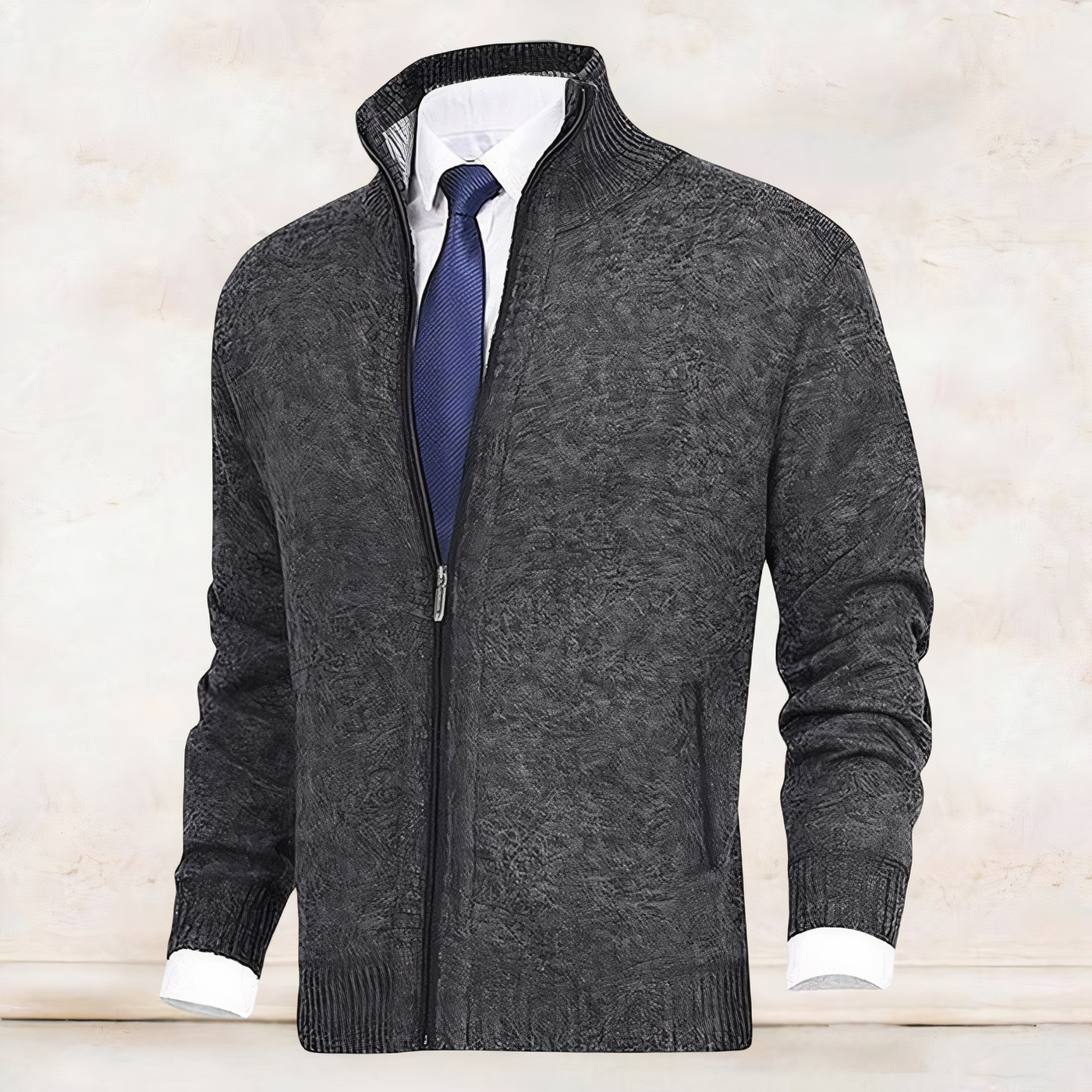 Men's Zip-Up Cardigan with Stand Collar - Cedric