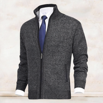 Men's Zip-Up Cardigan with Stand Collar - Cedric