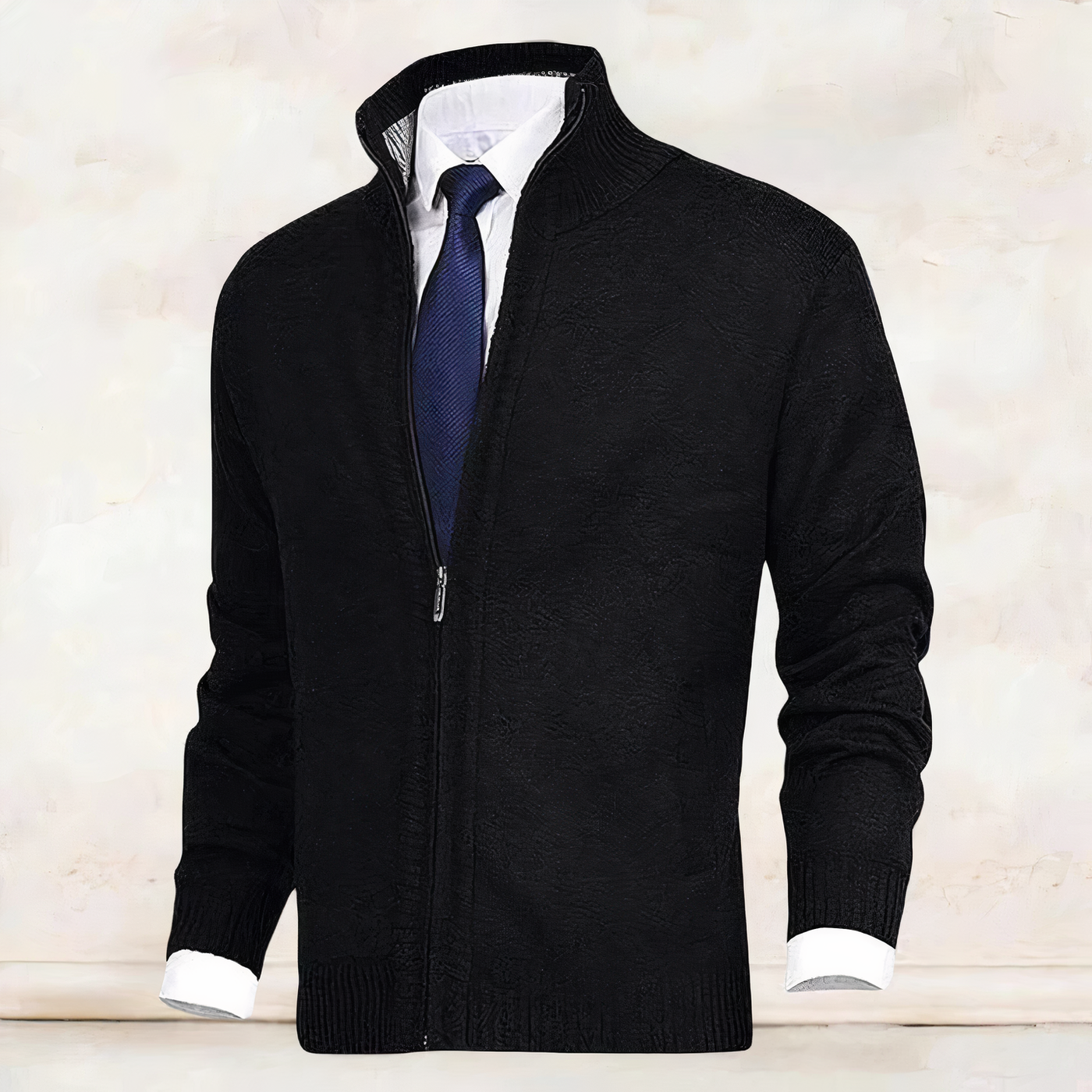 Men's Zip-Up Cardigan with Stand Collar - Cedric