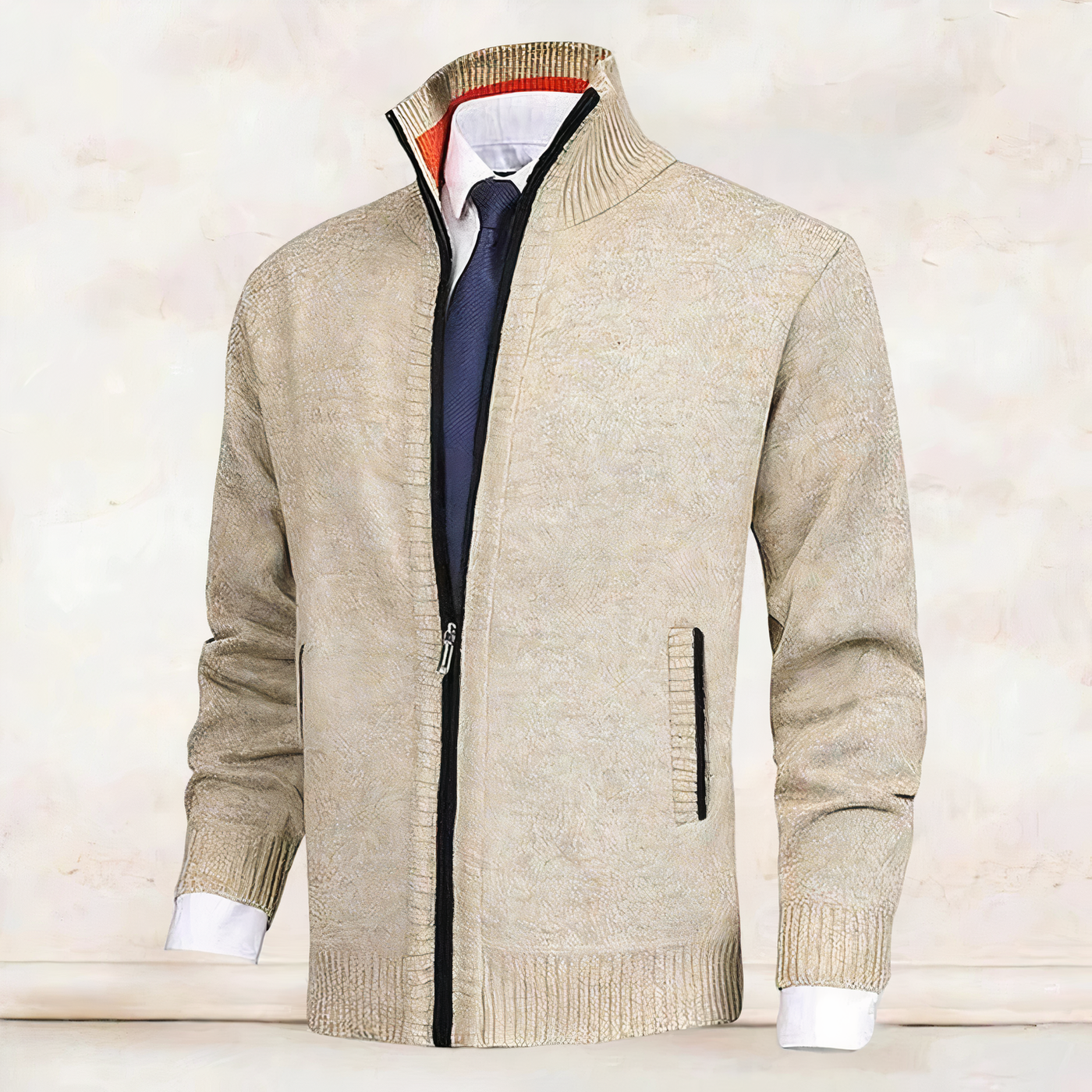 Men's Zip-Up Cardigan with Stand Collar - Cedric