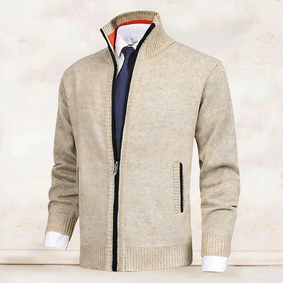 Men's Zip-Up Cardigan with Stand Collar - Cedric