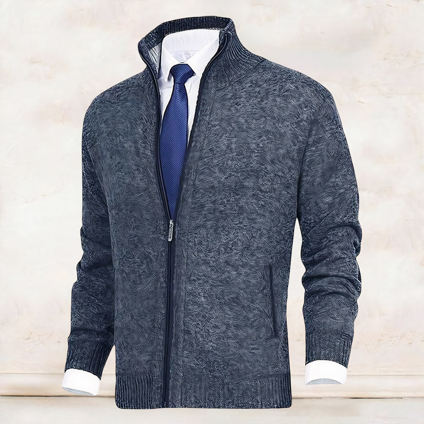 Men's Zip-Up Cardigan with Stand Collar - Cedric