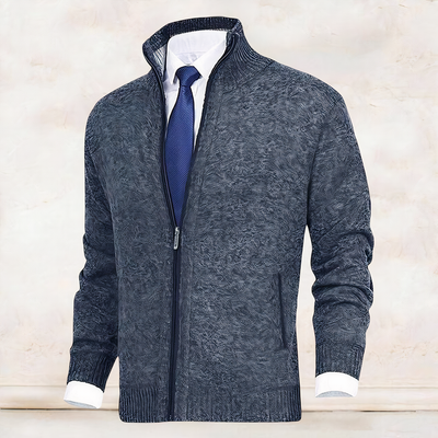 Men's Zip-Up Cardigan with Stand Collar - Cedric