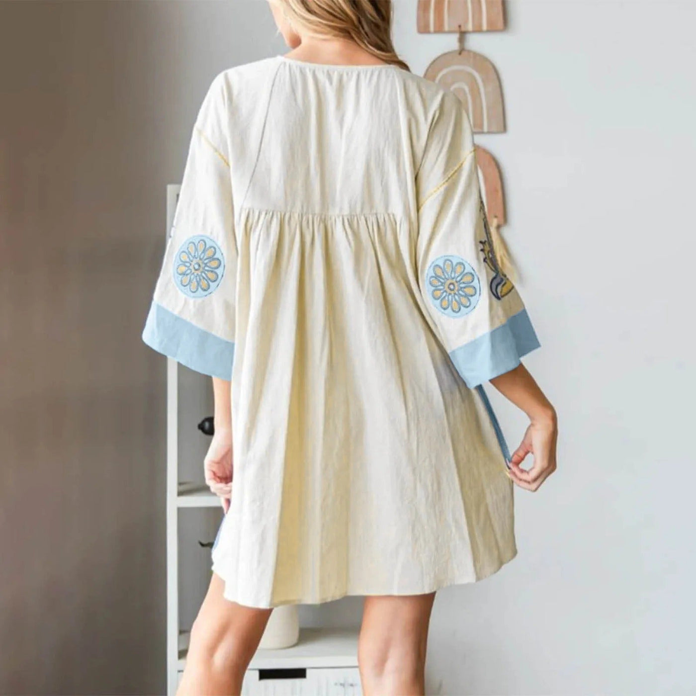 Avery - Floral Printed Sleeves V-neck Dress