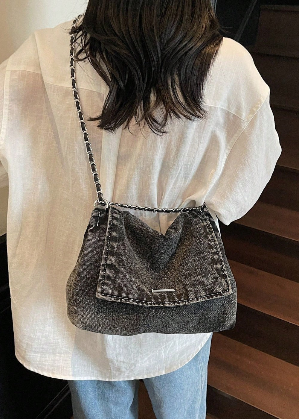 Denim women's bag urban style metallic chain - Briseida