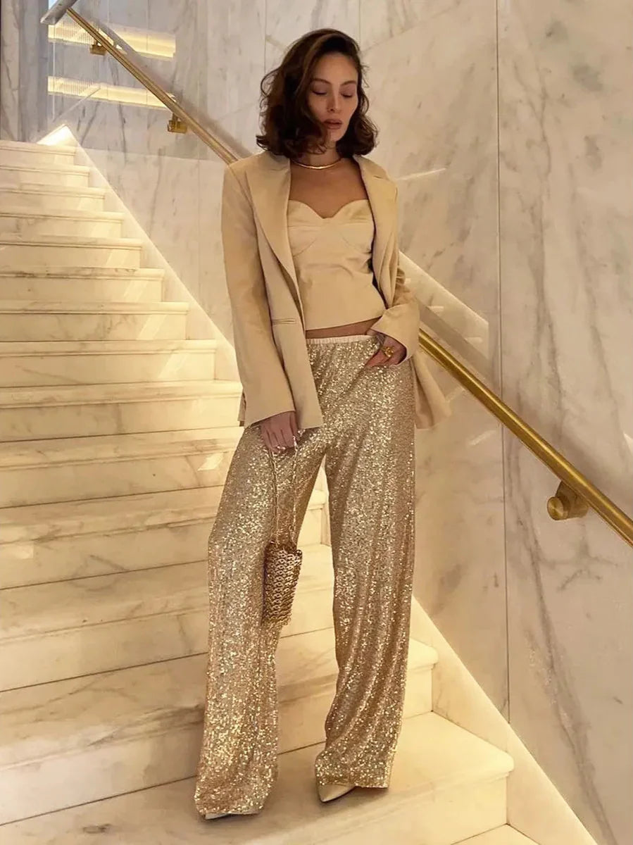 Women's Wide Leg Sequin Pants - Celinne