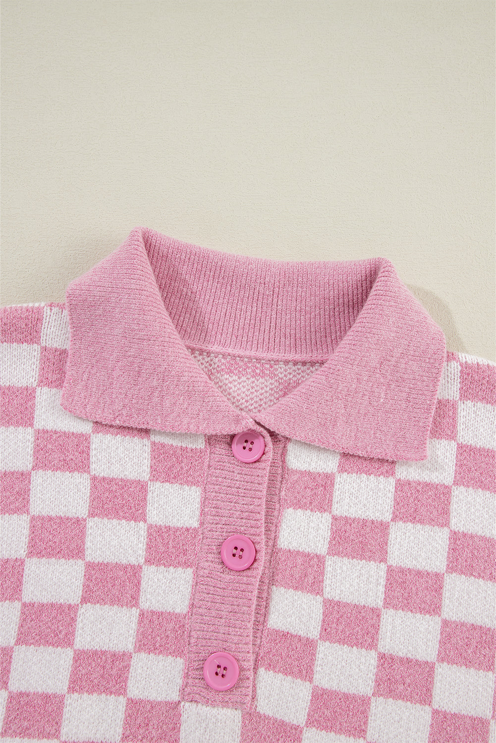 Aude - Checked V-neck jumper with buttons and dropped shoulders
