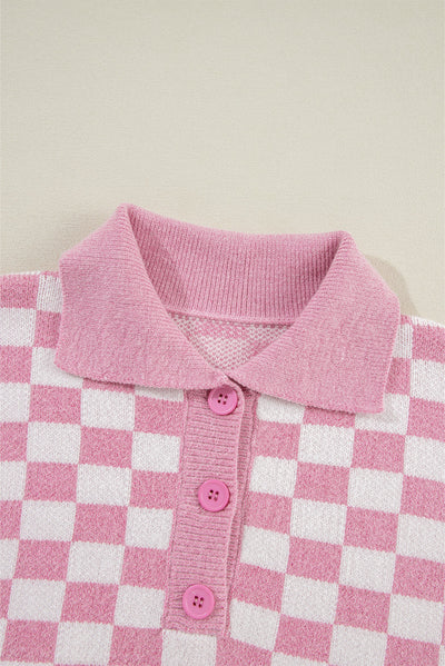 Aude - Checked V-neck jumper with buttons and dropped shoulders