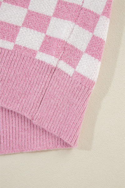 Aude - Checked V-neck jumper with buttons and dropped shoulders