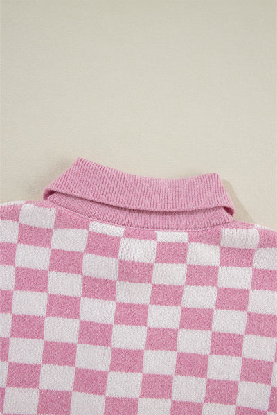 Aude - Checked V-neck jumper with buttons and dropped shoulders