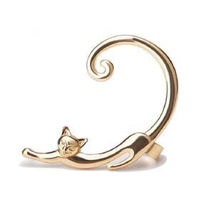 Silver Plated Woman Earrings with Curved Cat Design - Greta