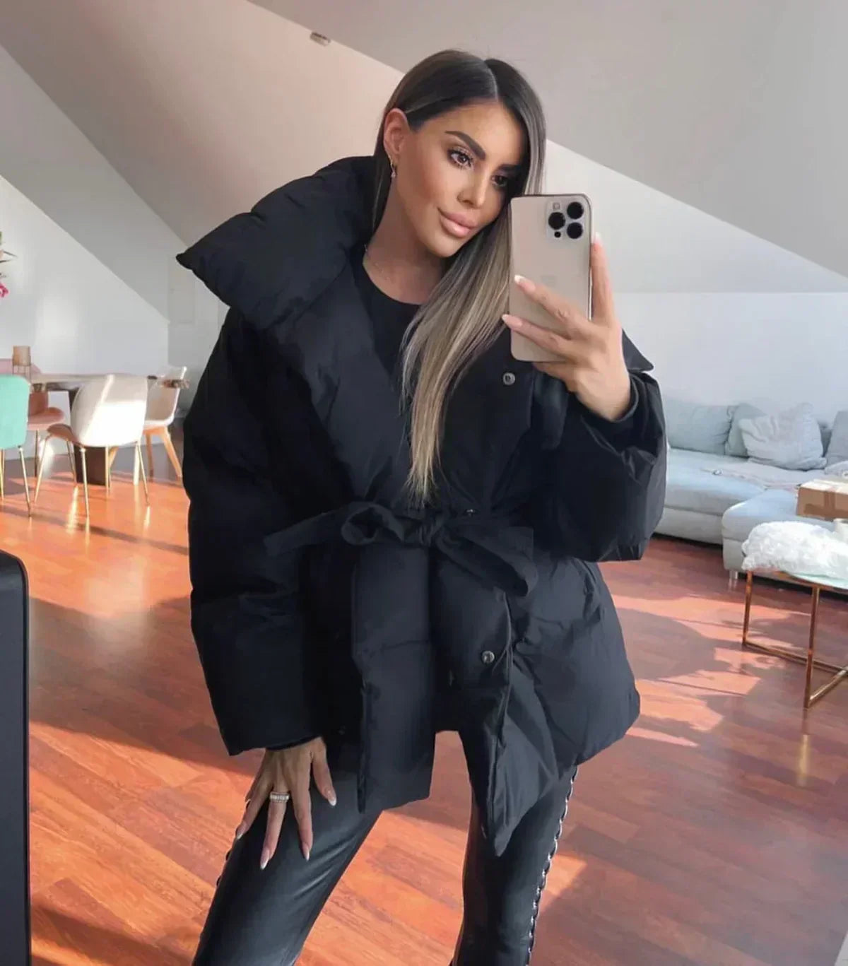 Quilted coat with belt - Astrid