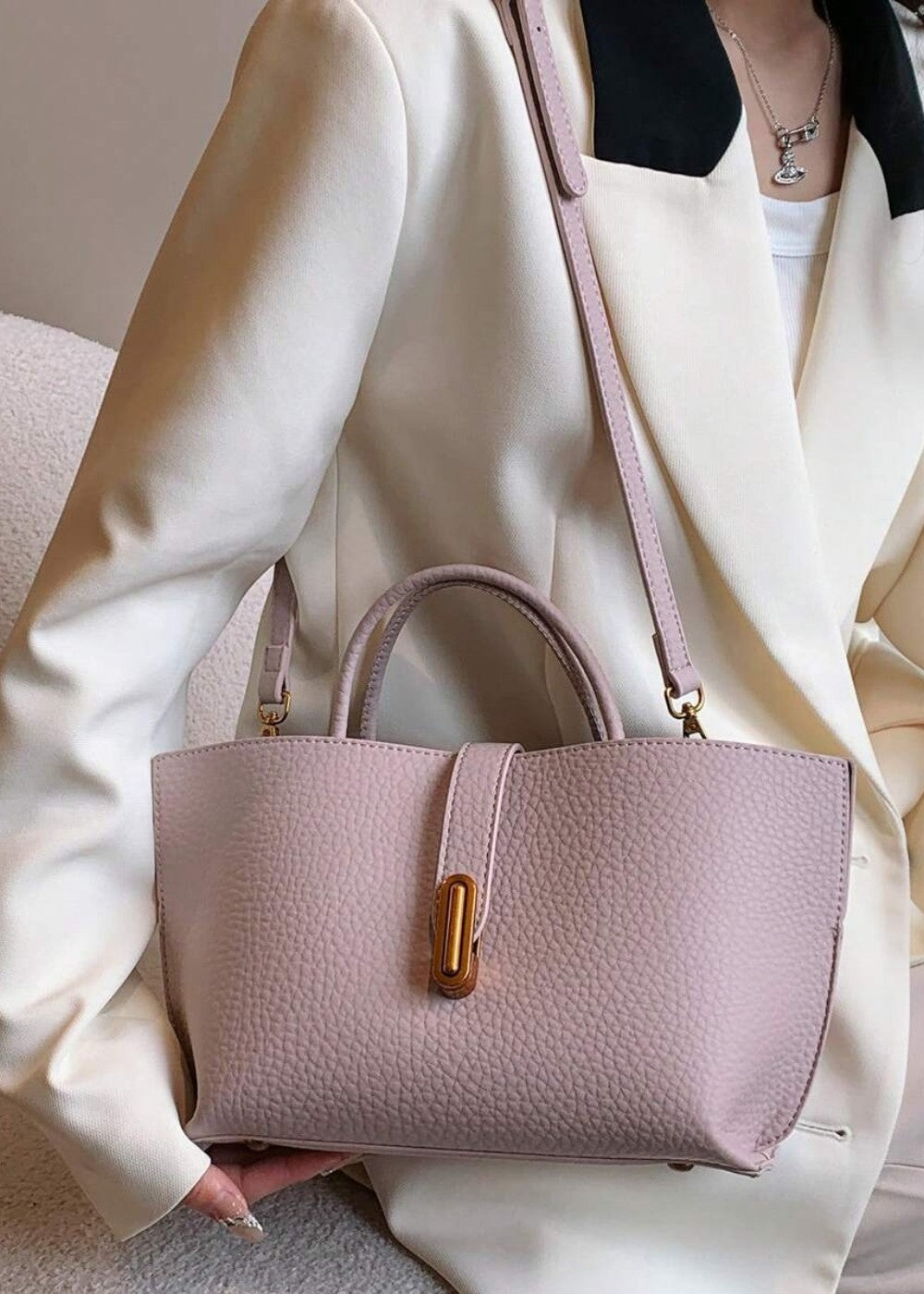 Women's tote bag synthetic leather textured elegant design - Noiré