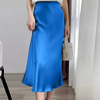 Elegant and feminine high-waisted satin A-line skirt, ideal for a refined and sophisticated look