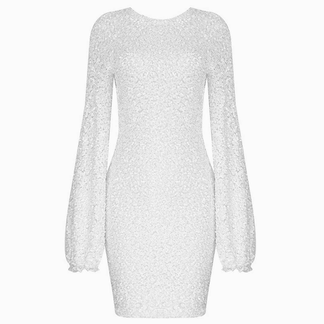 Jade - Sparkly Sequin Lacy Long Sleeve Party Mini Dress