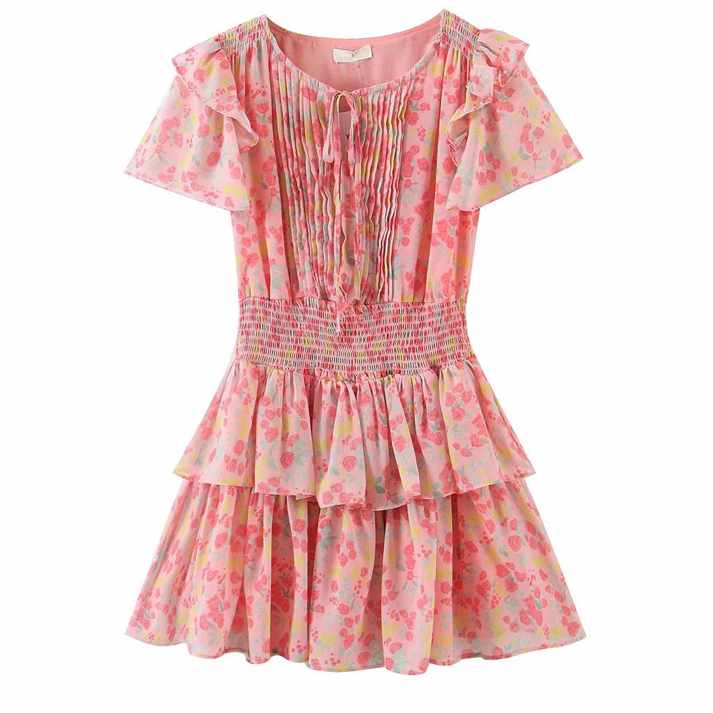 Ella - Sweet Style Frilled Tiered Ruffle Floral Printed Mini Dress