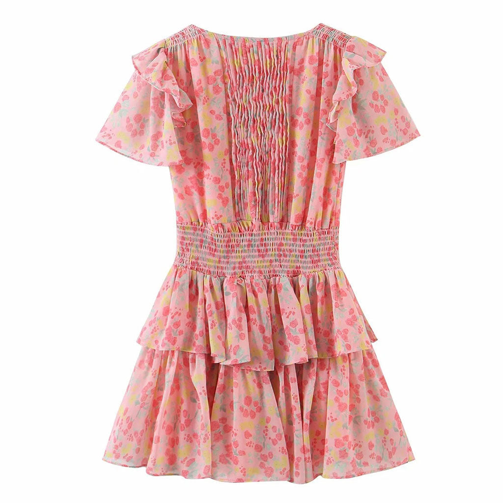 Ella - Sweet Style Frilled Tiered Ruffle Floral Printed Mini Dress